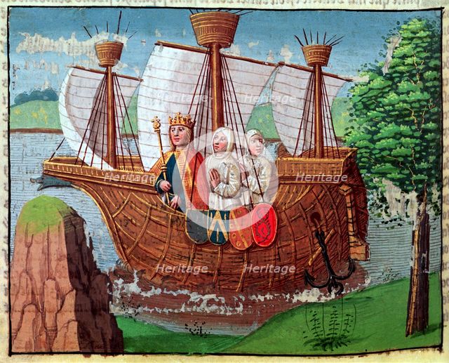 Louis VII, King of France, with Cistercian monks, embarking to the Holy Land in 1145, miniature i…