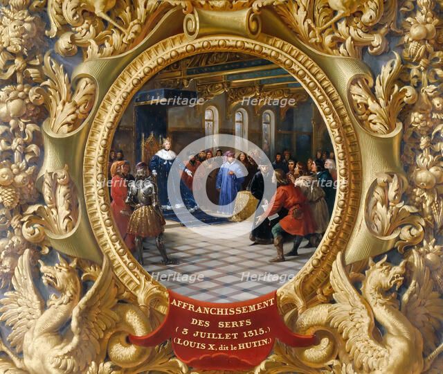 Louis X the Mischievous emancipates the serfs in 1315. Artist: Alaux, Jean (1786-1864)