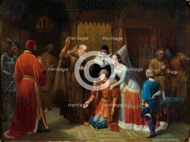 Louis XI of France knelt before Saint Francis of Paola, 1843. Creator: Gosse, Nicolas-Louis-François (1787-1878).