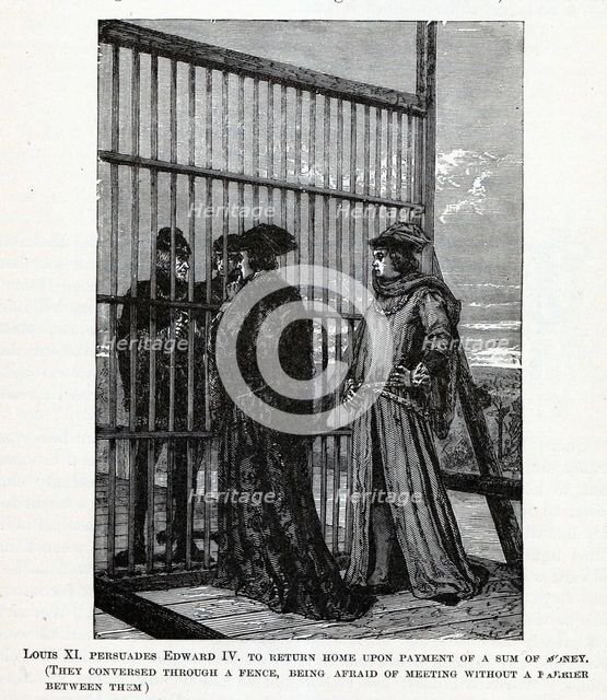 Louis XI persuades Edward IV to return home of a sum of money, 1882. Artist: Anonymous  
