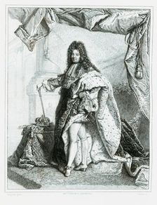 Louis XIV (1638-1715), called the Sun King, engraving from 1853