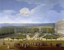 Louis XIV and his Court on a Promenade in the Gardens of Versailles. Artist: Allegrain, Etienne (1653-1736)