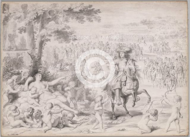 Louis XIV Captured by Venus, early 1670s. Creator: Charles Le Brun (French, 1619-1690), studio of ; Adam Frans van der Meulen (Flemish, 1632-1690).
