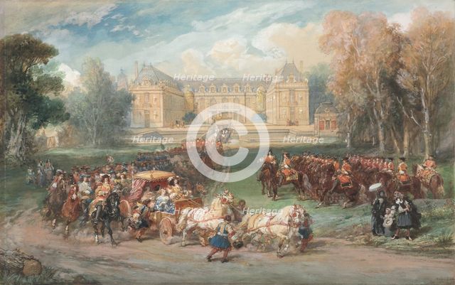 Louis XIV Driving his Coach in the Park of Versailles, 1870. Creator: Eugène Louis Lami (French, 1800-1890).