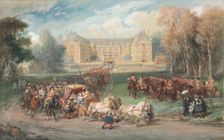 Louis XIV Driving his Coach in the Park of Versailles, 1870. Creator: Eugène Louis Lami (French, 1800-1890)