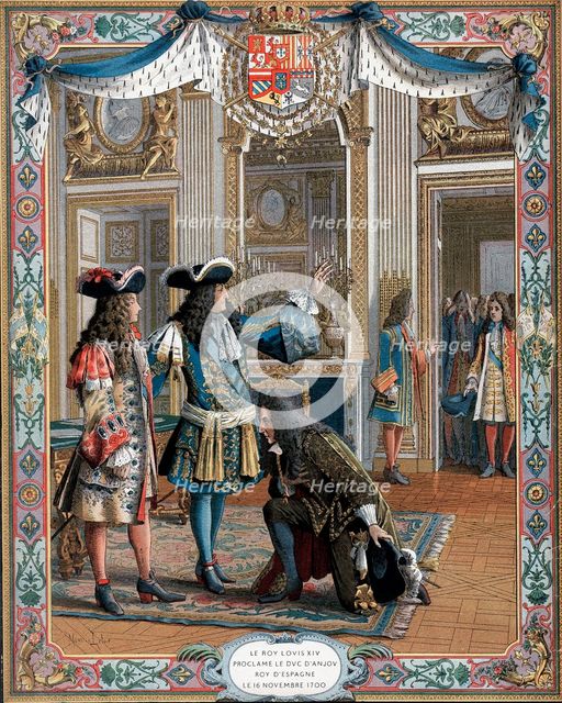 Louis XIV proclaiming duc d'Anjou King of Spain, War of Succession, (1700) 19th century. Artist: Unknown