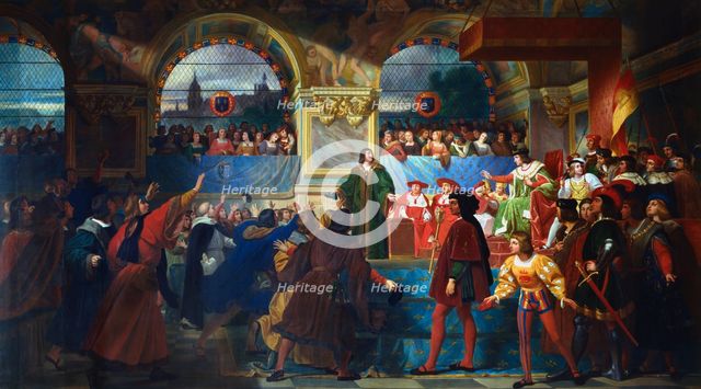 'Louis XII proclaimed Father of the People at the States General of Tours, 1506', c1819-c1861. Artist: Jean Louis Bezard