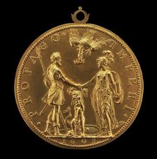 Louis XIII as Dauphin between Henri IV as Mars and Marie as Pallas Athena [reverse], 1603. Creator: Abraham Dupre