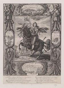 Louis XIII on horseback with views of besieged towns and fortresses , c.1630