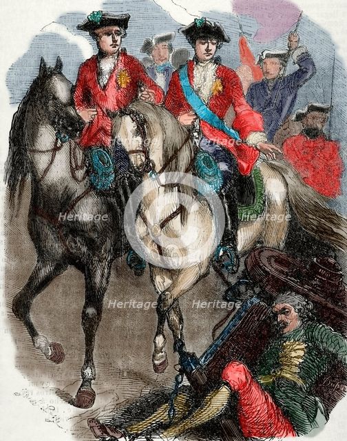Louis XV and the Dauphin at the Battle of Fontenoy, War of the Austrian Succession, 1745, (1851). Creator: Dupre.
