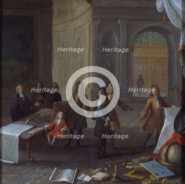 Louis XV as a child receiving a lesson, in the presence of Cardinal de Fleury and the..., c1715-1725 Creator: Unknown.