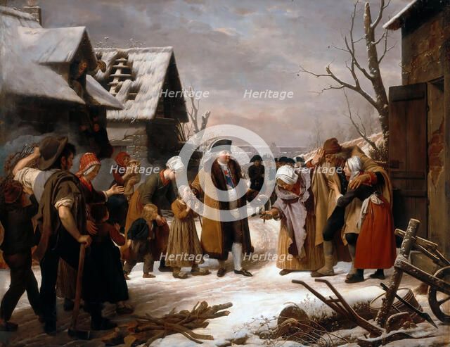 Louis XVI Distributing Alms to the Poor of Versailles during the Winter of 1788. Artist: Hersent, Louis (1777-1860)