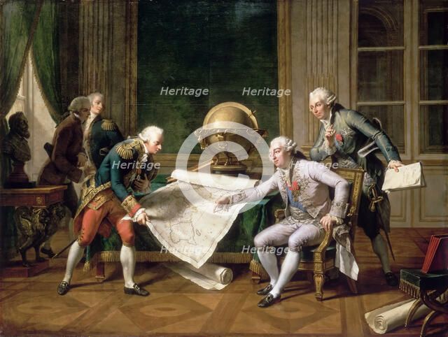 Louis XVI gives instructions to Captain La Pérouse, 29 June 1785. Artist: Monsiaux, Nicolas André (1754-1837)