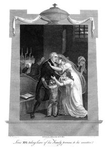 Louis XVI taking leave of his family previous to his execution 1793, (1814).Artist: J Brown
