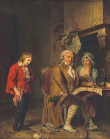 Louis XVII (1785-1795) and the Simon couple in the Temple prison. Creator: Boilly, Julien Léopold (Jules) (1796-1874)
