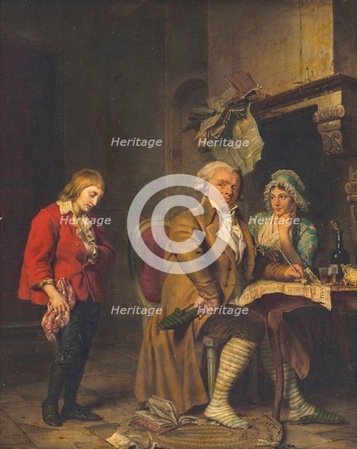 Louis XVII (1785-1795) and the Simon couple in the Temple prison. Creator: Boilly, Julien Léopold (Jules) (1796-1874).
