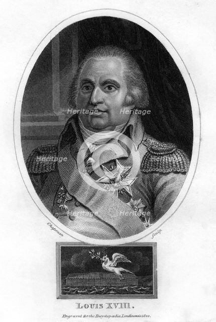 Louis XVIII, King of France, 1820.Artist: J Chapman