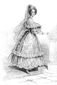 Louise-Marie, Queen of the Belgians, in her wedding dress, 1832.Artist: Charles Achille d'Hardiviller