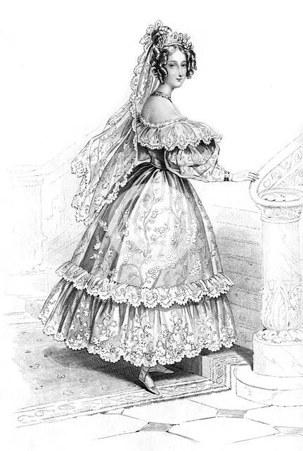 Louise-Marie, Queen of the Belgians, in her wedding dress, 1832.Artist: Charles Achille d'Hardiviller