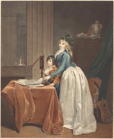 Louise Sébastienne Gély-Danton with her stepson behind a Zograscope, c1793. Creator: Boilly, Louis-Léopold, (after)