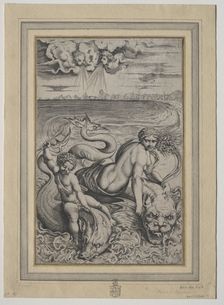 Love and Cupid Carried by Dolphins, 1500s. Creator: Marco Dente (Italian, c. 1486-1527)