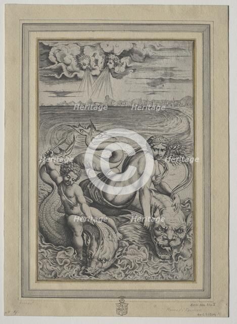 Love and Cupid Carried by Dolphins, 1500s. Creator: Marco Dente (Italian, c. 1486-1527).