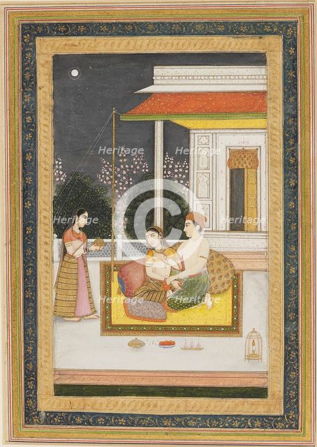 Love scene on a terrace at night, c1790. Artist: Unknown.