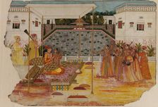 Lovers on a garden terrace; musicians and attendants, 18th century. Creator: Unknown