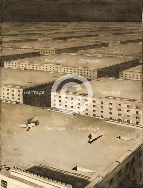 Lovers on the roof of a building, 1920. Creator: Devambez, André Victor Édouard (1867-1943).