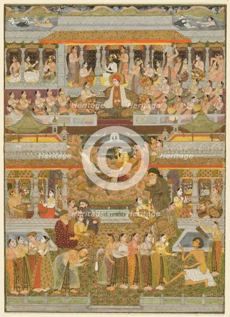 Lovers and beloveds: A composite of scenes from Persian, Urdu, and Sanskrit literature, c. 1735. Creator: Chitarman II (Indian, c. 1680-?. 1750).