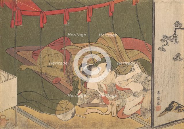 Lovers Beneath a Mosquito Net, 18th century., 18th century. Creator: Suzuki Harunobu.