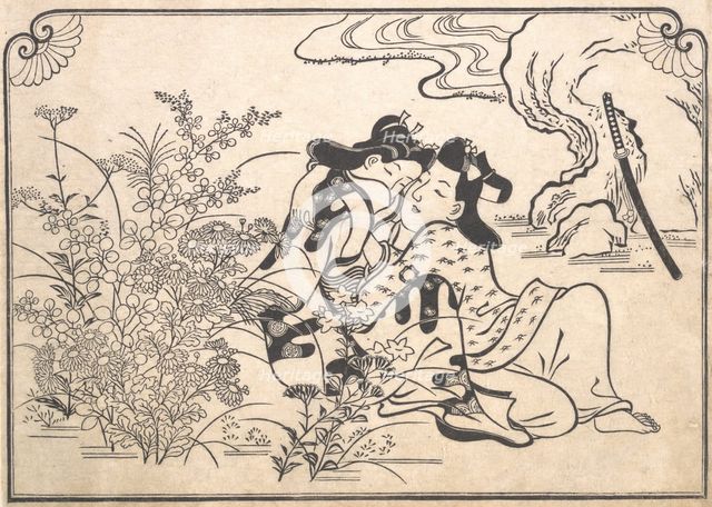 Lovers Beside Flowering Autumn Grasses, 1680s. Creator: Hishikawa Moronobu.