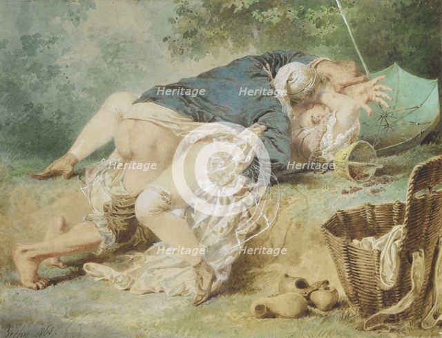 Lovers in a park, 1865. Artist: Zichy, Mihály (1827-1906)