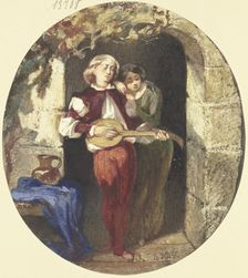 Lovers in the front door, 1850. Creator: Andreas Deckelmann
