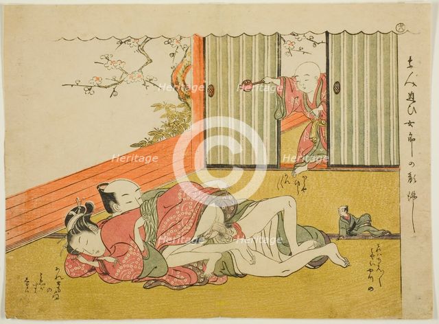 Lovers Interrupted, sheet 18 from the series "Poems of the Husband and Wife Mane..., c. 1770/71. Creator: Isoda Koryusai.