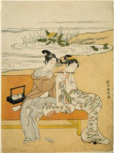 Lovers Playing the Same Fute (parody of Xuanzong and Yang Guifei), c. 1767. Creator: Suzuki Harunobu