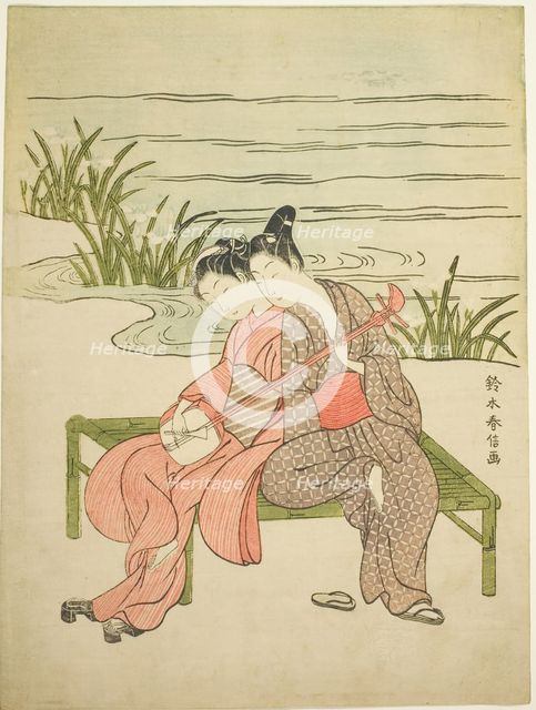 Lovers Playing the Same Shamisen (parody of Xuanzong and Yang Guifei), c. 1767. Creator: Suzuki Harunobu.