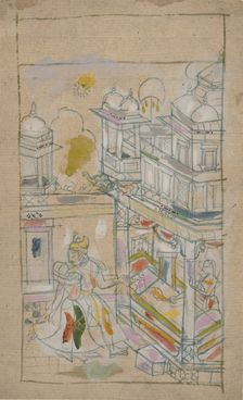 Lovers Returning to a Palace, late 18th century. Creator: Unknown