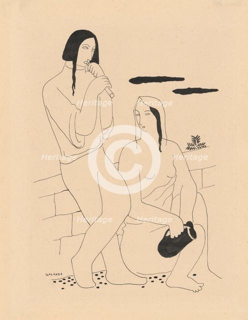 Lovers (Song, Pastoral), around 1929-1930. Creator: Mikulas Galanda.