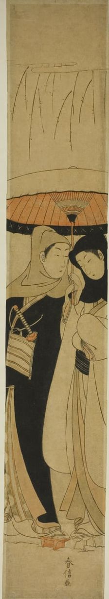 Lovers under an Umbrella in the Snow, c. 1767/68. Creator: Suzuki Harunobu