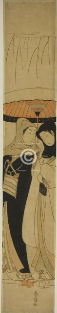Lovers under an Umbrella in the Snow, c. 1767/68. Creator: Suzuki Harunobu.
