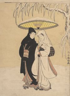 Lovers Walking in the Snow (Crow and Heron), 1764-72., 1764-72. Creator: Suzuki Harunobu