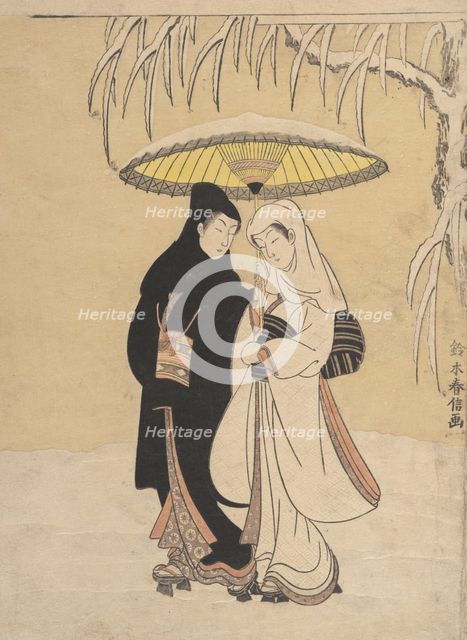 Lovers Walking in the Snow (Crow and Heron), 1764-72., 1764-72. Creator: Suzuki Harunobu.