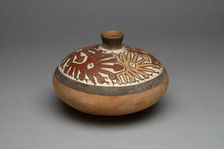 Low Jar with Small Spout Depicting a Repeated Abstract Star or Face Motif, 180 B.C./A.D. 500. Creator: Unknown