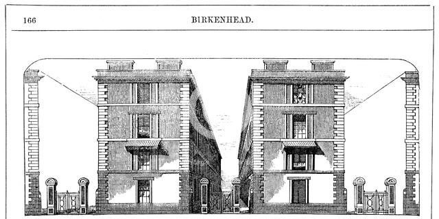 Low rental workmen's dwellings built by the Birkenhead Dock Co, c1844 (c1860). Artist: Unknown