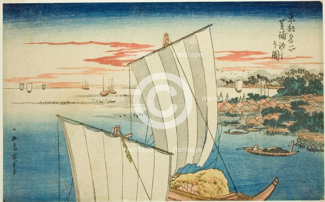 Low Tide at Shibaura (Shibaura shiohi no zu), from the series "Famous Views of the..., c. 1831. Creator: Ando Hiroshige.