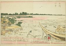 Low Tide at Shinagawa (Shinagawa shiohi), from the illustrated book "Picture Book of..., c. 1802. Creator: Hokusai