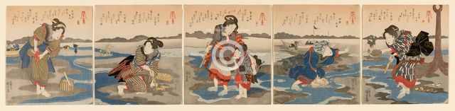 Low Tide at Susaki - A Set of Five (Shiohi goban no uchi), c. 1828/30. Creator: Utagawa Kuniyoshi.