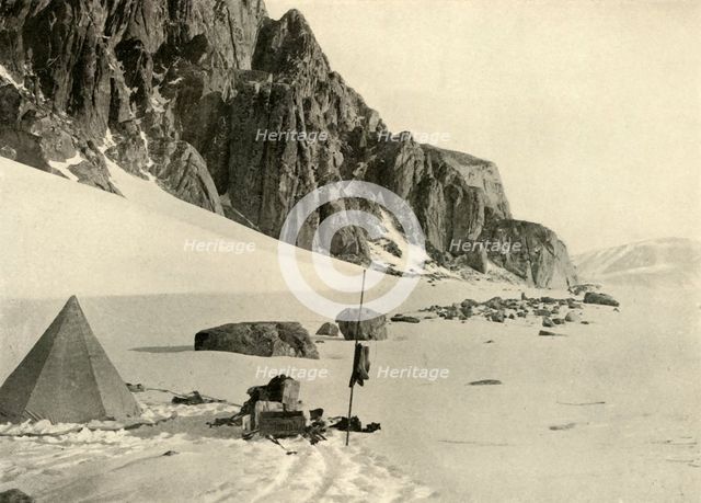 'Lower Glacier Depot. The stores were buried in the snow', c1908, (1909).  Artist: Unknown.