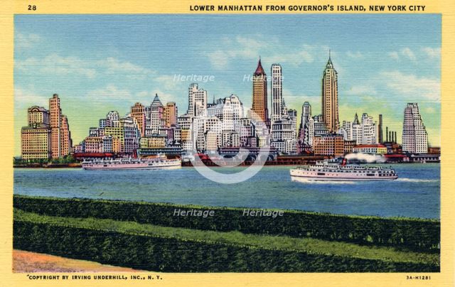 Lower Manhattan from Governor's Island, New York City, New York, USA, 1933. Artist: Unknown